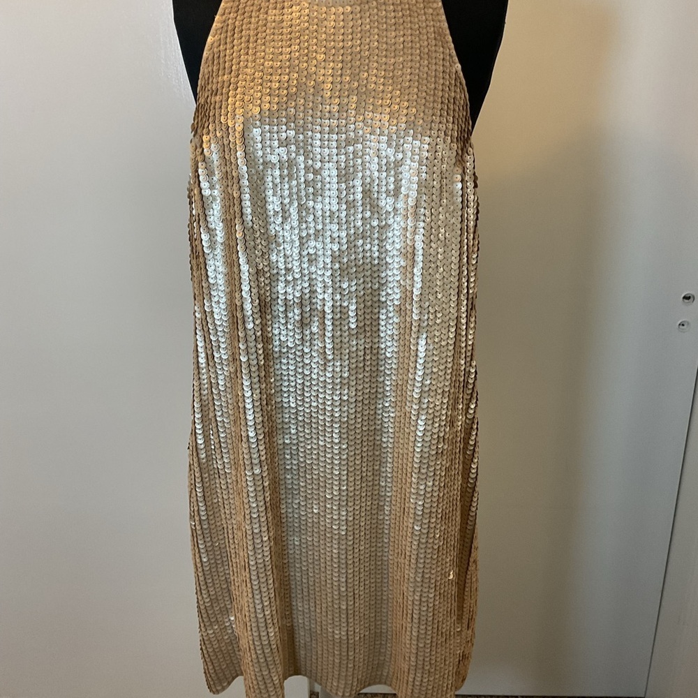 Express Gold Sequin Halter Dress Open Back Mini Party Size XL - Picture 6 of 10